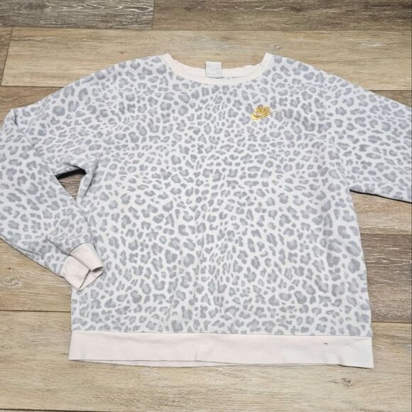 Nike Leopard Print Fleece Crewneck White Womens Small Sportswear Athliesure - Picture 5 of 11
